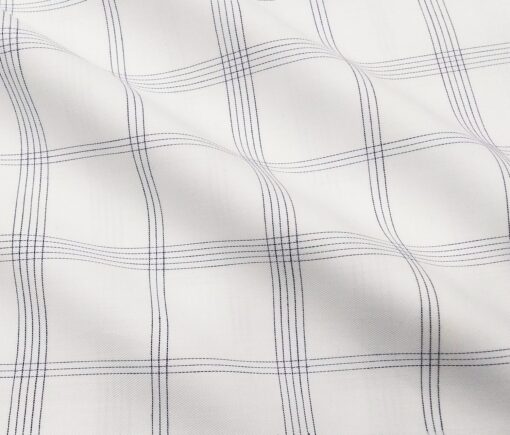 Monza Men's Cotton Blue Checks 1.60 Meter Unstitched Shirt Fabric (White)
