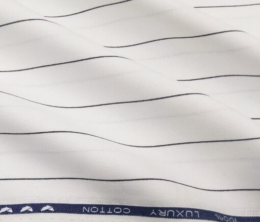 Monza Men's Cotton Striped 1.60 Meter Unstitched Shirt Fabric (White)