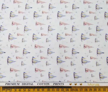 Monza Men's Cotton Digital Printed 1.60 Meter Unstitched Shirt Fabric (White)
