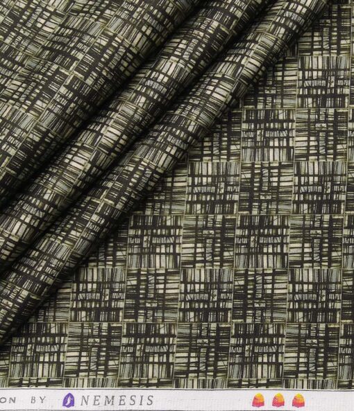 Nemesis Men's Giza Cotton Digital Printed Unstitched Shirt Fabric (Dark Green)