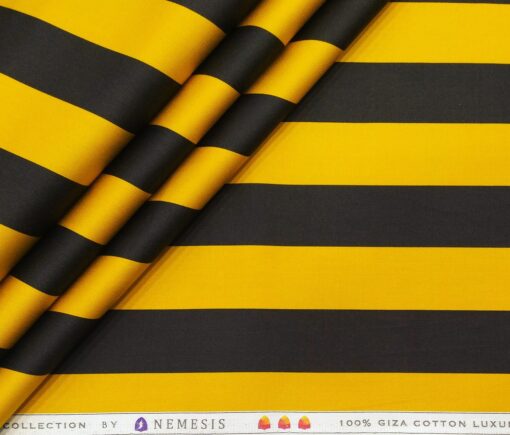 Nemesis Men's Giza Cotton Broad Stripes 1.80 Meter Unstitched Shirt Fabric (Yellow)