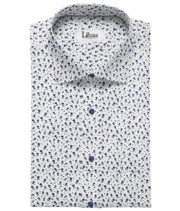 Nemesis Men's Giza Cotton Royal Blue Printed Unstitched Shirt Fabric (White)