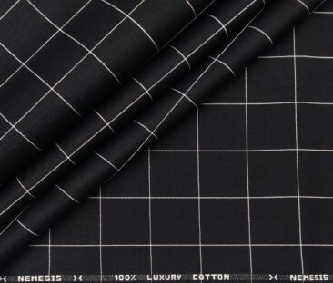 Nemesis Men's Cotton Checks Unstitched Shirt Fabric (Black)