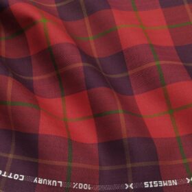 Nemesis Men's Cotton Broad Checks 1.80 Meter Unstitched Shirt Fabric (Red)