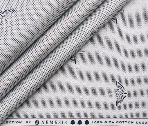 Nemesis Men's Giza Cotton Dark Blue Printed Unstitched Shirt Fabric (White)