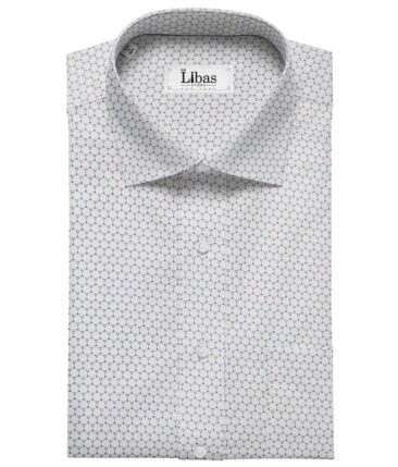 Pee Gee Men's Cotton Blue Printed 1.60 Meter Unstitched Shirt Fabric (White)