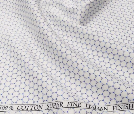 Pee Gee Men's Cotton Blue Printed 1.60 Meter Unstitched Shirt Fabric (White)