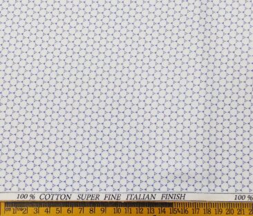 Pee Gee Men's Cotton Blue Printed 1.60 Meter Unstitched Shirt Fabric (White)