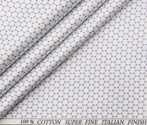 Pee Gee Men's Cotton Blue Printed 1.60 Meter Unstitched Shirt Fabric (White)