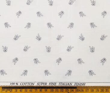 Pee Gee Men's Cotton Grey Floral Printed 1.60 Meter Unstitched Shirt Fabric (White)