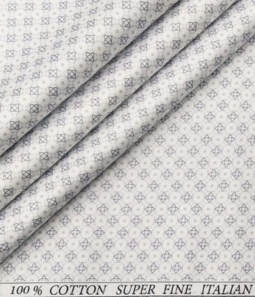 Pee Gee Men's Cotton Grey Printed 1.60 Meter Unstitched Shirt Fabric (White)