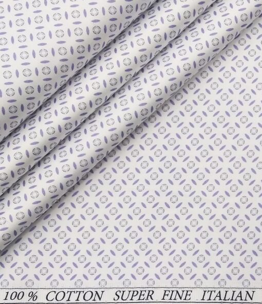 Pee Gee Men's Cotton Purple Printed 1.60 Meter Unstitched Shirt Fabric (White)