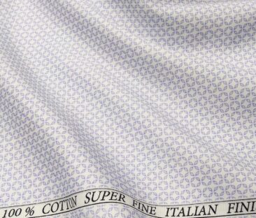 Pee Gee Men's Cotton Purple Printed 1.60 Meter Unstitched Shirt Fabric (White)