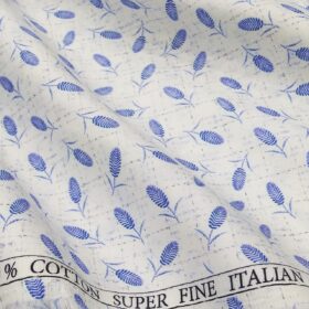 Pee Gee Men's Cotton Royal Blue Floral Printed 1.60 Meter Unstitched Shirt Fabric (White)
