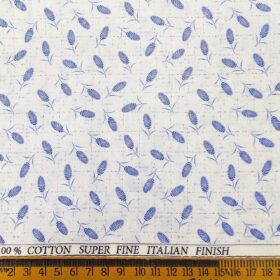 Pee Gee Men's Cotton Royal Blue Floral Printed 1.60 Meter Unstitched Shirt Fabric (White)
