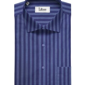 Raymond Men's Giza Cotton Striped 1.80 Meter Unstitched Shirt Fabric (Dark Blue)