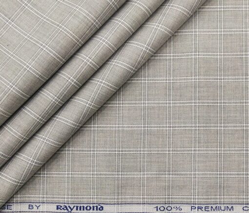 Raymond Men's Cotton Checks 1.80 Meter Unstitched Shirt Fabric (Light Grey)