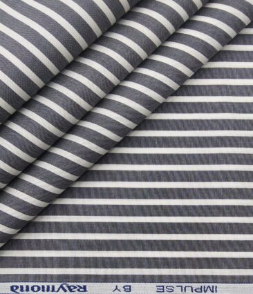 Raymond Men's Cotton Stripes 1.80 Meter Unstitched Shirt Fabric (Grey)