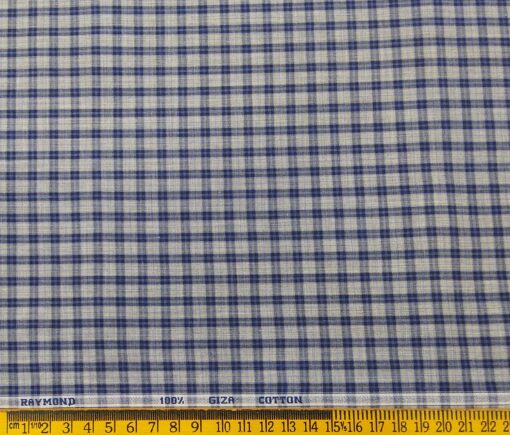 Raymond Men's Giza Cotton Blue Checks 1.80 Meter Unstitched Shirt Fabric (Light Grey)