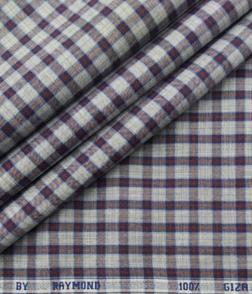 Raymond Men's Giza Cotton Maroon Checks 1.80 Meter Unstitched Shirt Fabric (Light Grey)