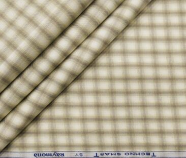 Raymond Men's Giza Cotton Brown Checks 1.80 Meter Unstitched Technosmart Shirt Fabric (Cream)
