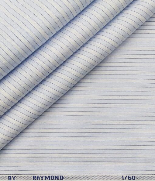 Raymond Men's Giza Cotton Striped 1.80 Meter Unstitched Shirt Fabric (Sky Blue)