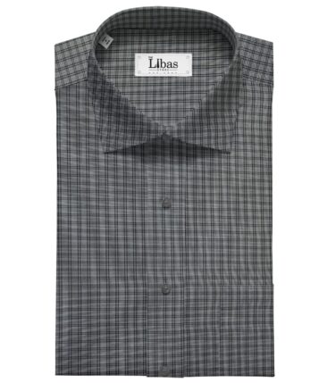 Raymond Men's Poly Cotton Checks 1.80 Meter Unstitched Shirt Fabric (Black)