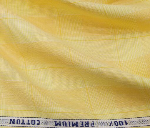 Raymond Men's Cotton Broad Checks 1.80 Meter Unstitched Shirt Fabric (Light Yellow)