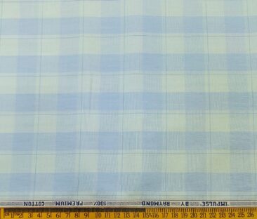 Raymond Men's Cotton Broad Checks 1.80 Meter Unstitched Shirt Fabric (Sky Blue)