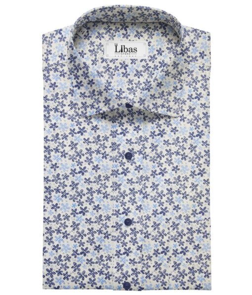 Raymond Men's Giza Cotton Blue Floral Printed Unstitched Shirt Fabric (White)
