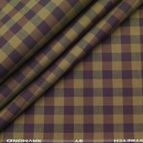 Raymond Men's Cotton Checks 1.80 Meter Unstitched Technostretch Shirt Fabric (Brown)