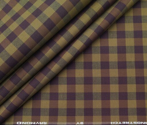 Raymond Men's Cotton Checks 1.80 Meter Unstitched Technostretch Shirt Fabric (Brown)