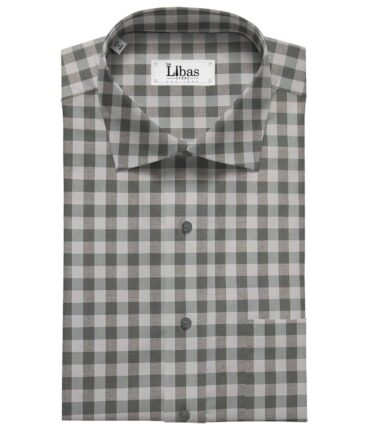 Raymond Men's Cotton Checks 1.80 Meter Unstitched Technostretch Shirt Fabric (Light Grey)