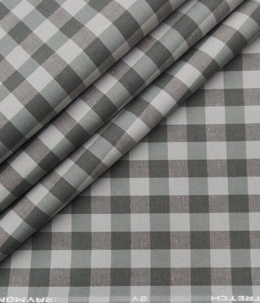 Raymond Men's Cotton Checks 1.80 Meter Unstitched Technostretch Shirt Fabric (Light Grey)