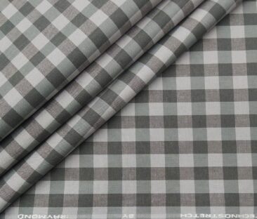 Raymond Men's Cotton Checks 1.80 Meter Unstitched Technostretch Shirt Fabric (Light Grey)