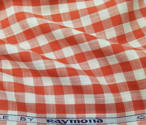 Raymond Men's Cotton Modal Red Checks 1.80 Meter Unstitched Shirt Fabric (White)