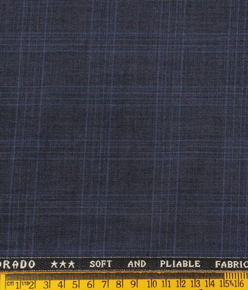 Raymond Men's Poly Viscose Unstitched Checks Suiting Fabric (Aegean Blue)