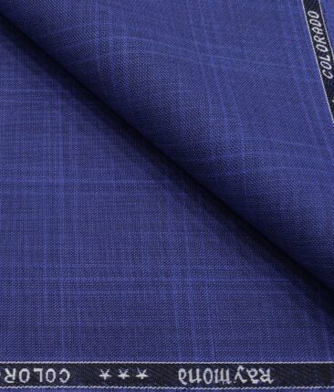 Raymond Men's Poly Viscose Unstitched Checks Suiting Fabric (Bright Royal Blue)
