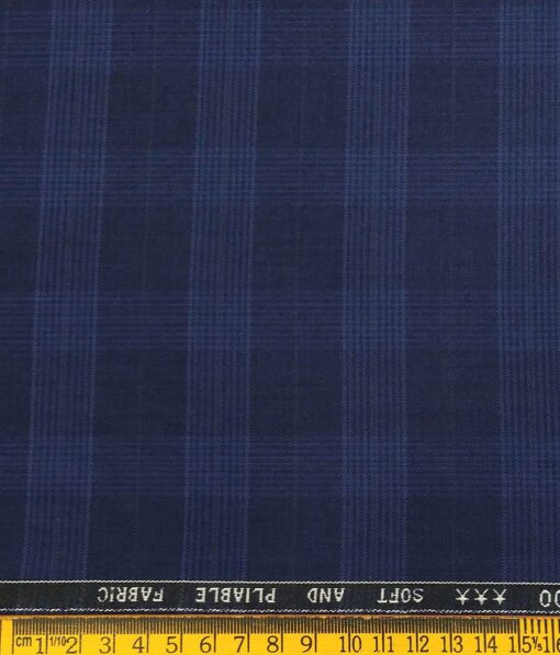 Raymond Men's Poly Viscose Unstitched Self Broad Checks Suiting Fabric (Dark Royal Blue)