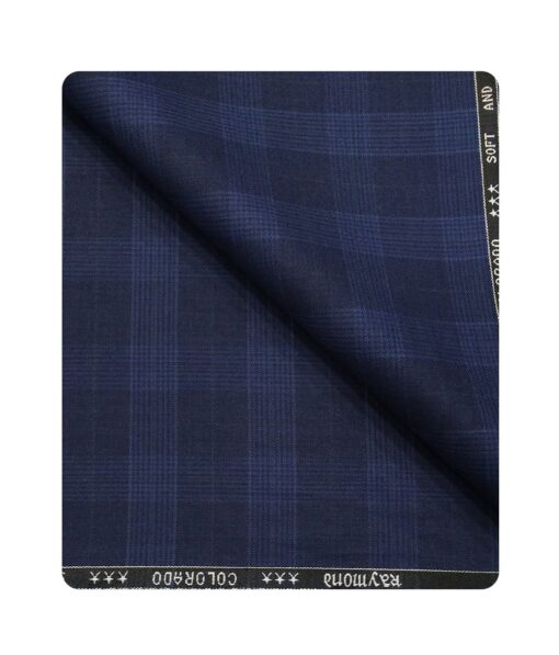 Raymond Men's Poly Viscose Unstitched Self Broad Checks Suiting Fabric (Dark Royal Blue)