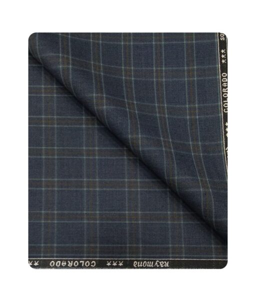 Raymond Men's Poly Viscose Unstitched Checks Suiting Fabric (Greyish Blue)