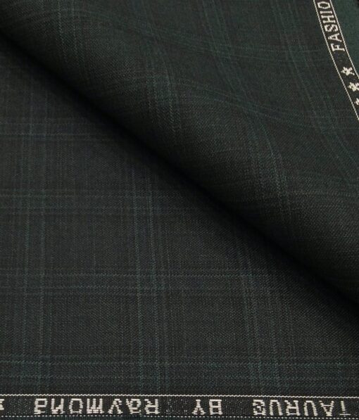 Raymond Men's Poly Viscose Unstitched Self Checks Suiting Fabric (Dark Green)