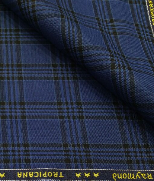 Raymond Men's Poly Viscose Unstitched Checks Suiting Fabric (Royal Blue)