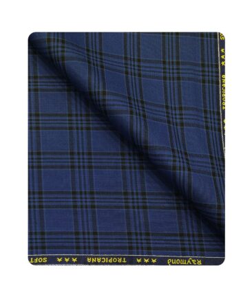 Raymond Men's Poly Viscose Unstitched Checks Suiting Fabric (Royal Blue)