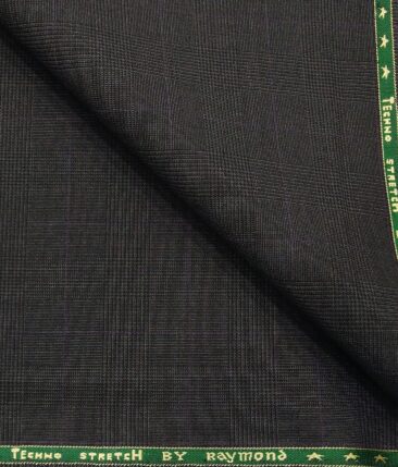 Raymond Men's Poly Viscose Techno Stretch Unstitched Self Checks Suiting Fabric (Dark Grey)