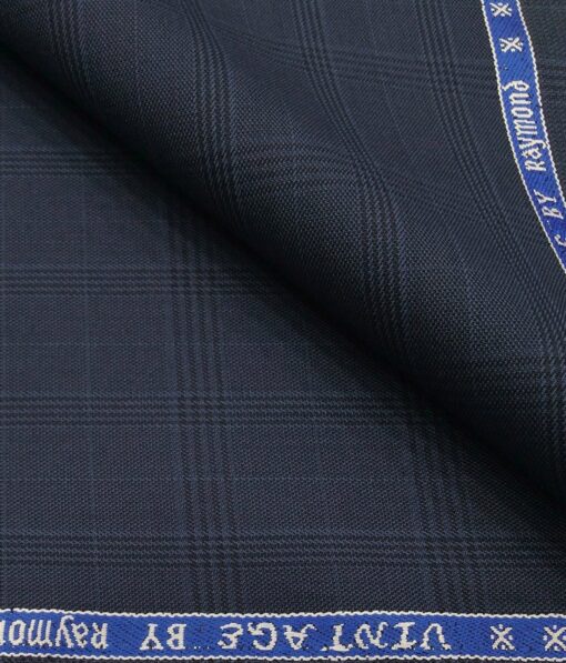 Raymond Men's Poly Viscose Unstitched Self Broad Checks Suiting Fabric (Dark Blue)