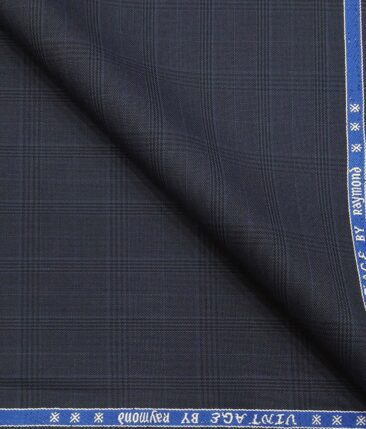 Raymond Men's Poly Viscose Unstitched Self Broad Checks Suiting Fabric (Dark Blue)