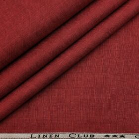 Linen Club Men's Linen 50 LEA Self Design Unstitched Shirting Fabric (Berry Red)