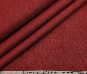 Linen Club Men's Linen 50 LEA Self Design Unstitched Shirting Fabric (Berry Red)