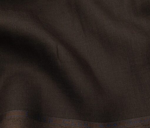 Linen Club Men's Linen Solid 2.25 Meter Unstitched Shirting Fabric (Dark Brown)